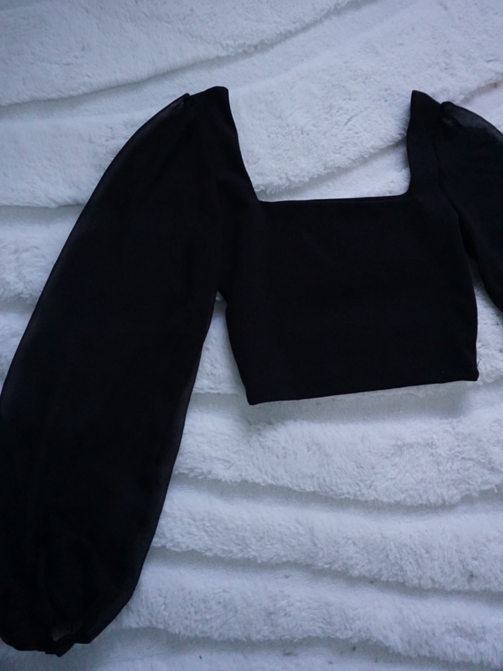 Windsor black square neck long sleeve top with sheer sleeves